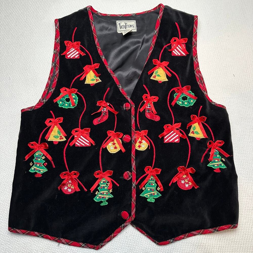 Tantrums Women's Black vintage bow Vest Granny Core M